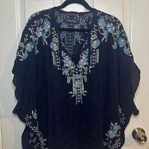 Johnny Was Dark Blue Floral Embroidered Blouse M